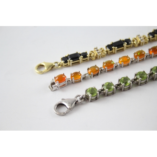 335 - Collection of Sterling Silver Gemstone Tennis Bracelets inc. Peridot x 3 33g