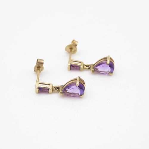 35 - 9ct gold amethyst set drop earrings (1.4g)