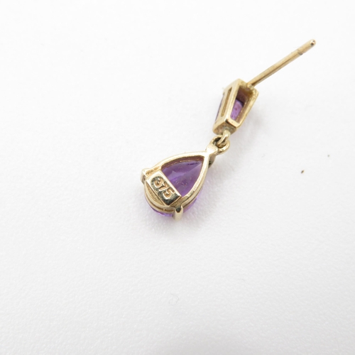 35 - 9ct gold amethyst set drop earrings (1.4g)