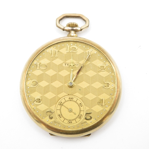 457 - Vintage Tempo Slim Rolled Gold Pocket Watch Hand-Wind  WATCH RUNS - AS SEEN - GLASS MISSING