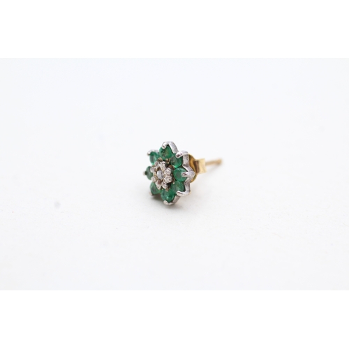 101 - 9ct gold emerald and diamond halo earrings (1.1g)