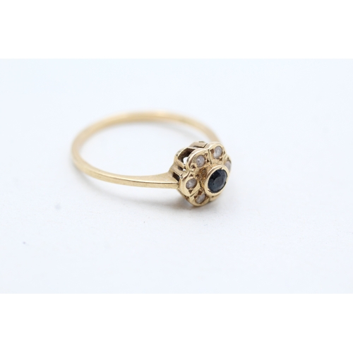 115 - 14ct gold sapphire and white gemstone halo ring (2.1g) Size O 1/2