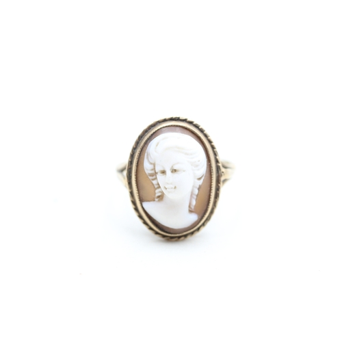 12 - 9ct gold vintage shell cameo portrait dress ring (3.1g) Size P