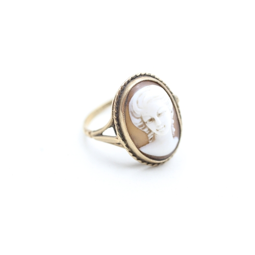 12 - 9ct gold vintage shell cameo portrait dress ring (3.1g) Size P