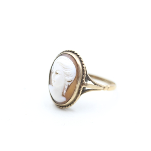 12 - 9ct gold vintage shell cameo portrait dress ring (3.1g) Size P