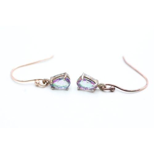 124 - 9ct rose gold mystic topaz set drop earrings (1.4g)