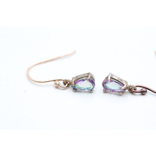 124 - 9ct rose gold mystic topaz set drop earrings (1.4g)