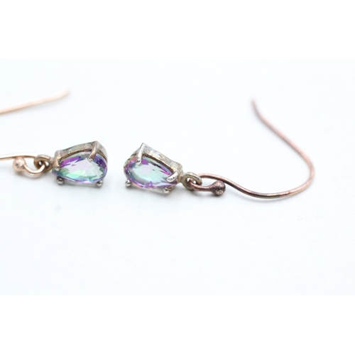 124 - 9ct rose gold mystic topaz set drop earrings (1.4g)