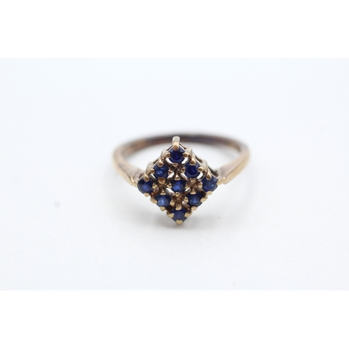 128 - 9ct gold sapphire square cluster ring (2.3g) Size M