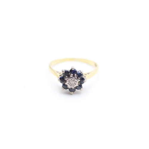 13 - 18ct gold sapphire and diamond set cluster ring (2.7g) Size L