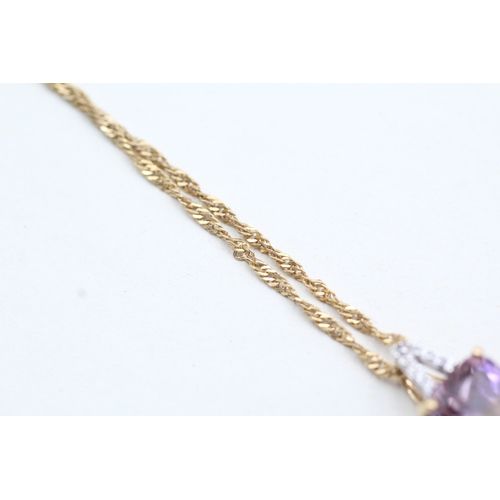 150 - 9ct gold diamond and ametrine pendant on chain (2.4g)