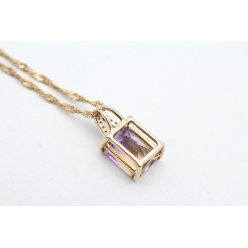 150 - 9ct gold diamond and ametrine pendant on chain (2.4g)