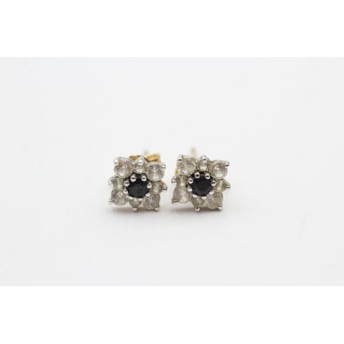 164 - 9ct gold sapphire and cubic zirconia stud earrings (1.4g)