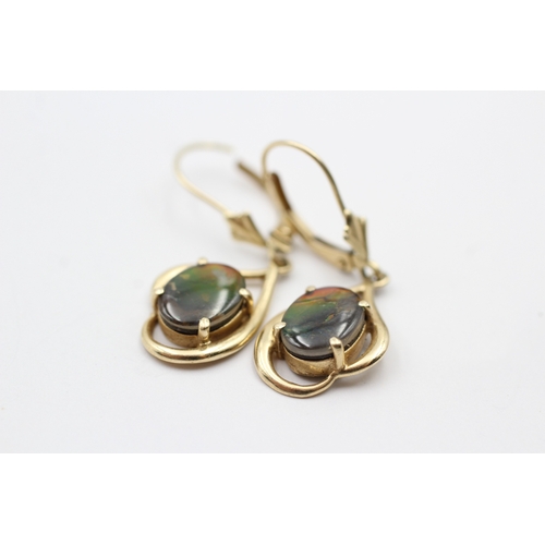 165 - 14ct gold ammolite triplet drop earrings (3.2g)