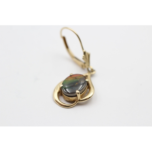 165 - 14ct gold ammolite triplet drop earrings (3.2g)