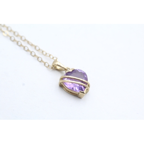 167 - 9ct gold heart cut amethyst pendant necklace (1.8g)