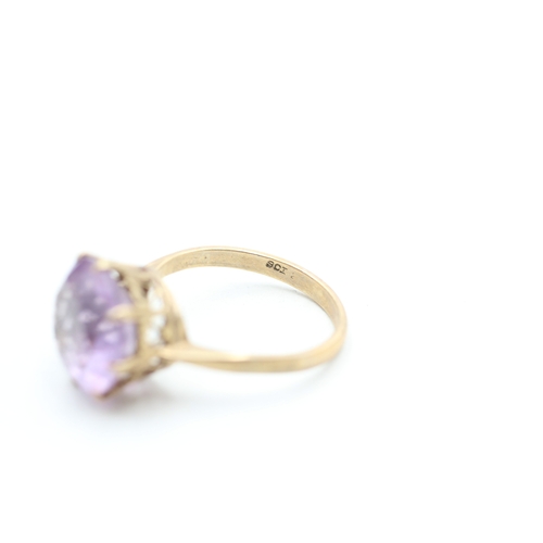 171 - 9ct gold vintage amethyst set cocktail ring (3.1g) Size N