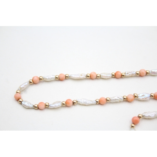 173 - 2x 9ct gold coral & rice pearl necklaces (8.8g)