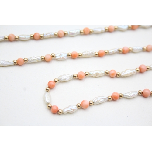 173 - 2x 9ct gold coral & rice pearl necklaces (8.8g)