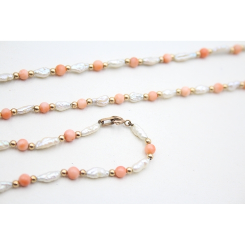 173 - 2x 9ct gold coral & rice pearl necklaces (8.8g)