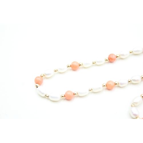 179 - 2x 14ct gold seed pearl & coral necklace (15.7g)