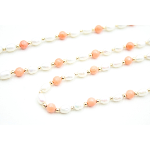 179 - 2x 14ct gold seed pearl & coral necklace (15.7g)