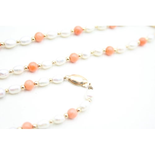 179 - 2x 14ct gold seed pearl & coral necklace (15.7g)