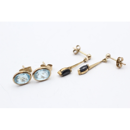 185 - 9ct gold sapphire and blue topaz drop earrings (2.3g)