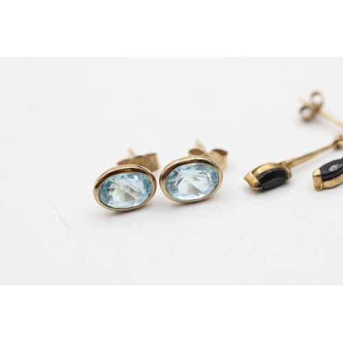 185 - 9ct gold sapphire and blue topaz drop earrings (2.3g)