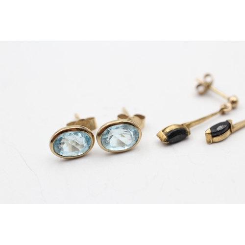 185 - 9ct gold sapphire and blue topaz drop earrings (2.3g)