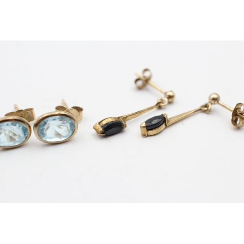 185 - 9ct gold sapphire and blue topaz drop earrings (2.3g)