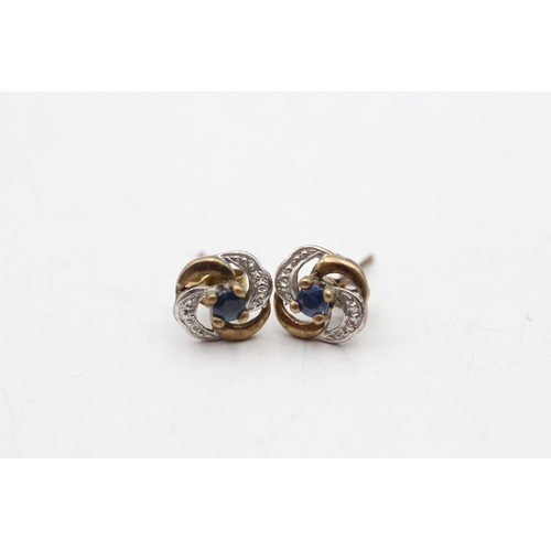 201 - 9ct gold sapphire twist stud earrings (1.2g)