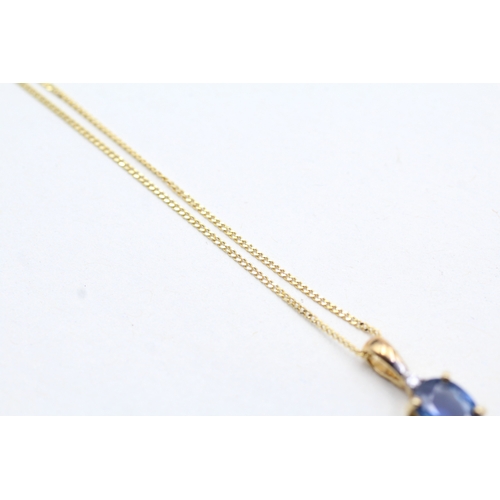 204 - 9ct gold kyanite & diamond pendant necklace (1.5g)