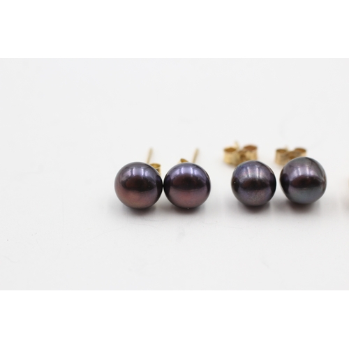 249 - 3x 9ct gold cultured pearl stud earrings (2.8g)