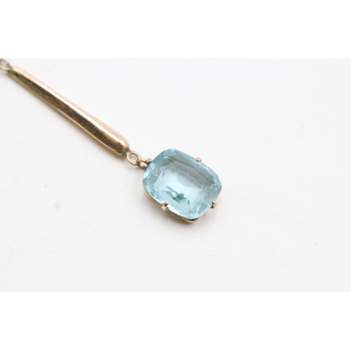 26 - 9ct gold aquamarine paste drop pendant on chain (1.8g)