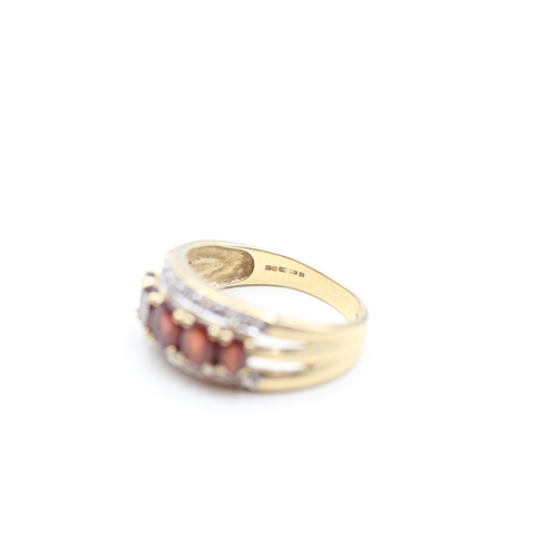 3 - 9ct gold diamond and garnet set band ring (4.4g) Size Q