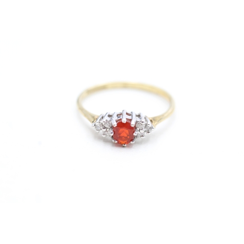 30 - 9ct gold fire opal and diamond set dress ring (1.5g) Size N 1/2