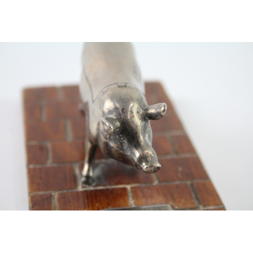 359 - Victorian 1880 London Sterling Silver Novelty Pig Match Holder / Striker 145g