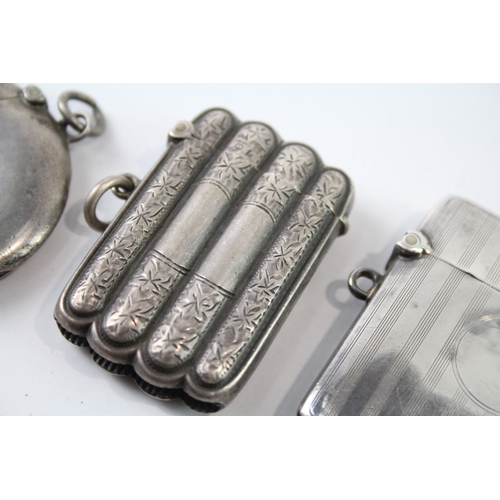 373 - 3 x Antique / Vintage Hallmarked .925 Sterling Silver Vesta / Match Cases (71g)