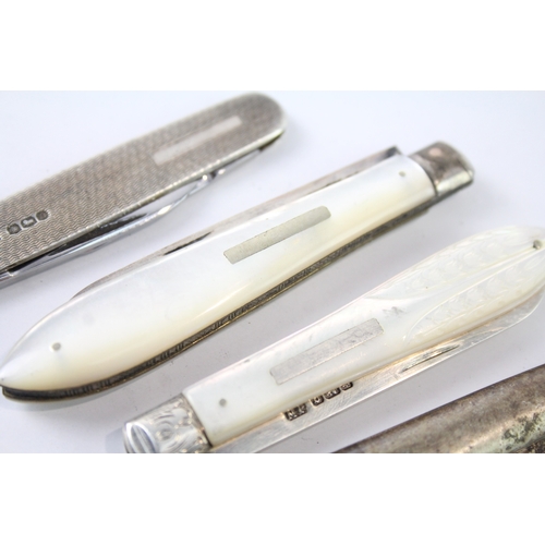 379 - 6 x Antique / Vintage .925 Sterling Silver Fruit / Pocket Knives Inc MOP 162g