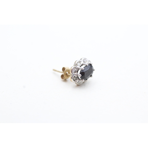 38 - 9ct gold diamond and sapphire set cluster stud earrings (1.5g)