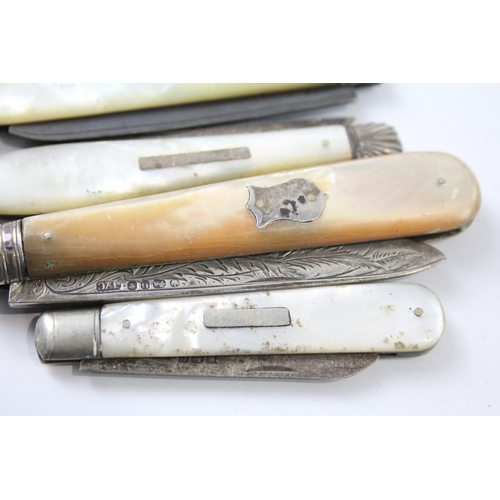 380 - 5 x Antique Hallmarked .925 Sterling Silver Mop Fruit Knives (121g)