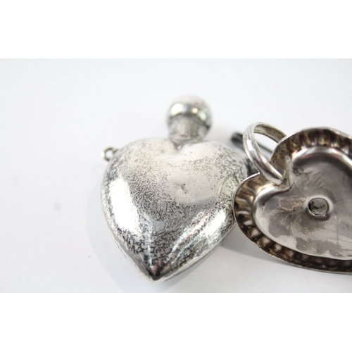 383 - 3 x Antique / Vintage .925 Sterling Silver Heart Shaped Trinkets Inc Bottle 36g