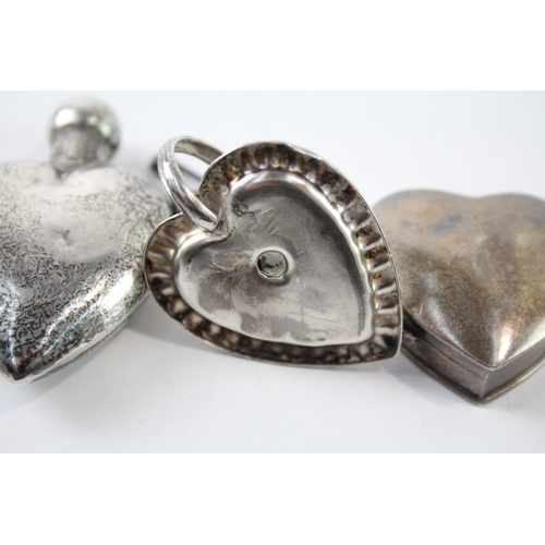 383 - 3 x Antique / Vintage .925 Sterling Silver Heart Shaped Trinkets Inc Bottle 36g