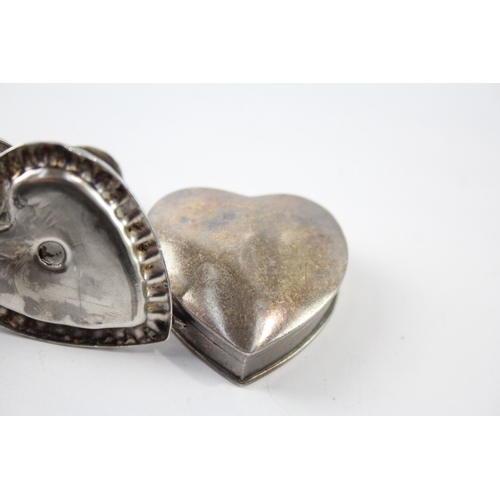 383 - 3 x Antique / Vintage .925 Sterling Silver Heart Shaped Trinkets Inc Bottle 36g