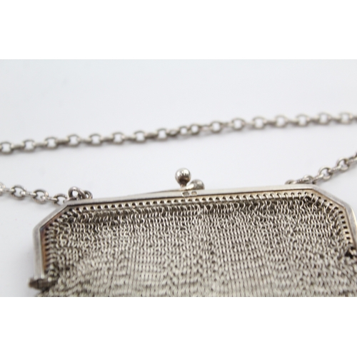 386 - Antique ART DECO 1922 London Sterling Silver Chainmail Coin Purse / Bag (60g)