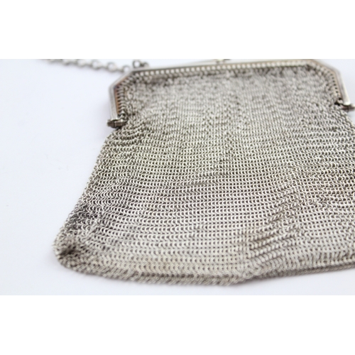 386 - Antique ART DECO 1922 London Sterling Silver Chainmail Coin Purse / Bag (60g)