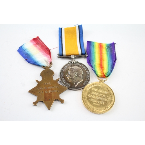 411 - WW1 1914-15 Star Trio 2595 Pte W. Moodie A&SH x 3