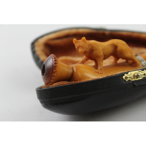 419 - Antique Meerschaum Tobacco Pipe Hand Carved Wolf