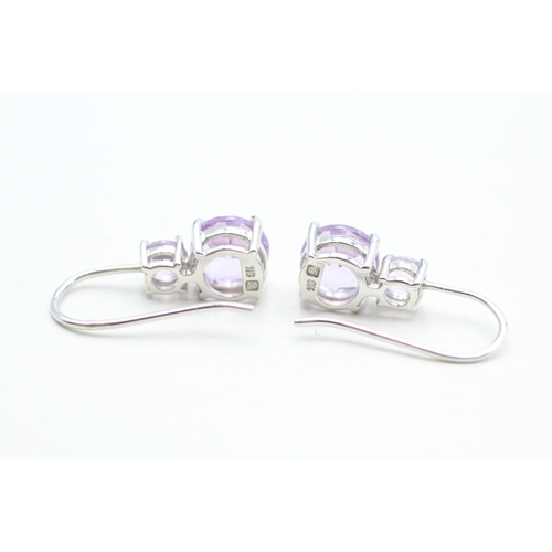 43 - 9ct gold amethyst drop earrings (2.1g)